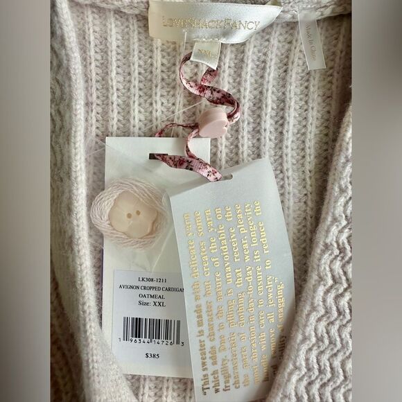 LoveShackFancy Avignon Cropped Cashmere Cardigan in Oatmeal XXL NWT - Picture 10 of 12
